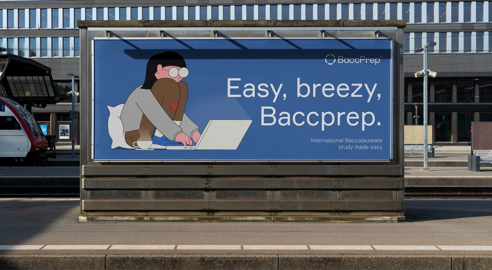 Baccprep Branding - IB Education Billboard Cartoon Student Laptop | Atollon - a design company