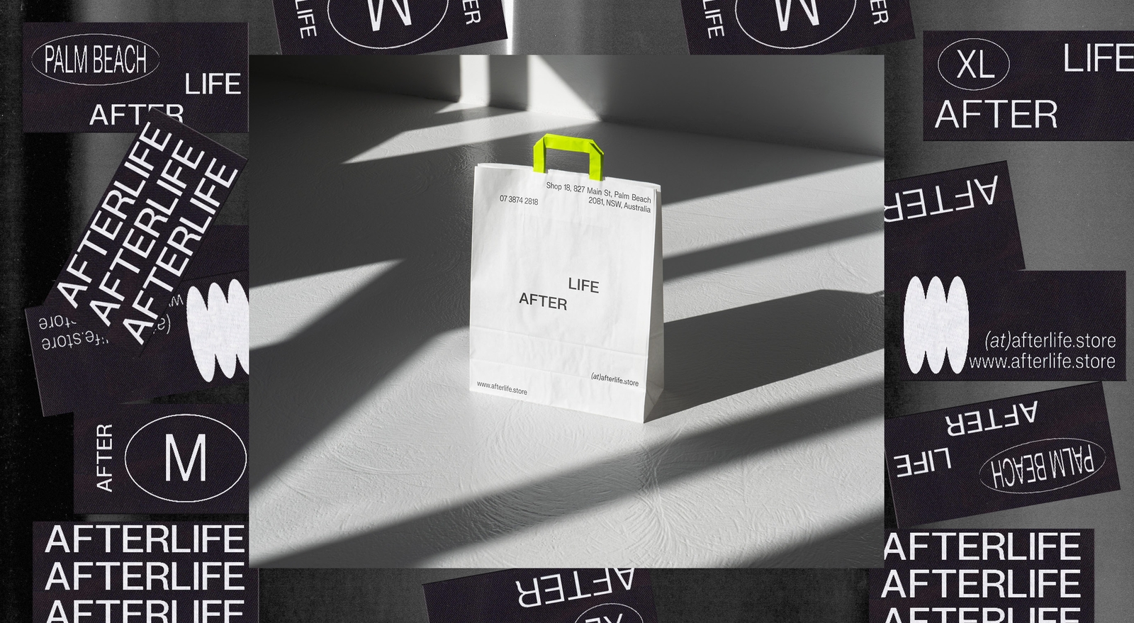 Afterlife - Store Paper Bag and stickers - Brandmark | Atollon - a design company