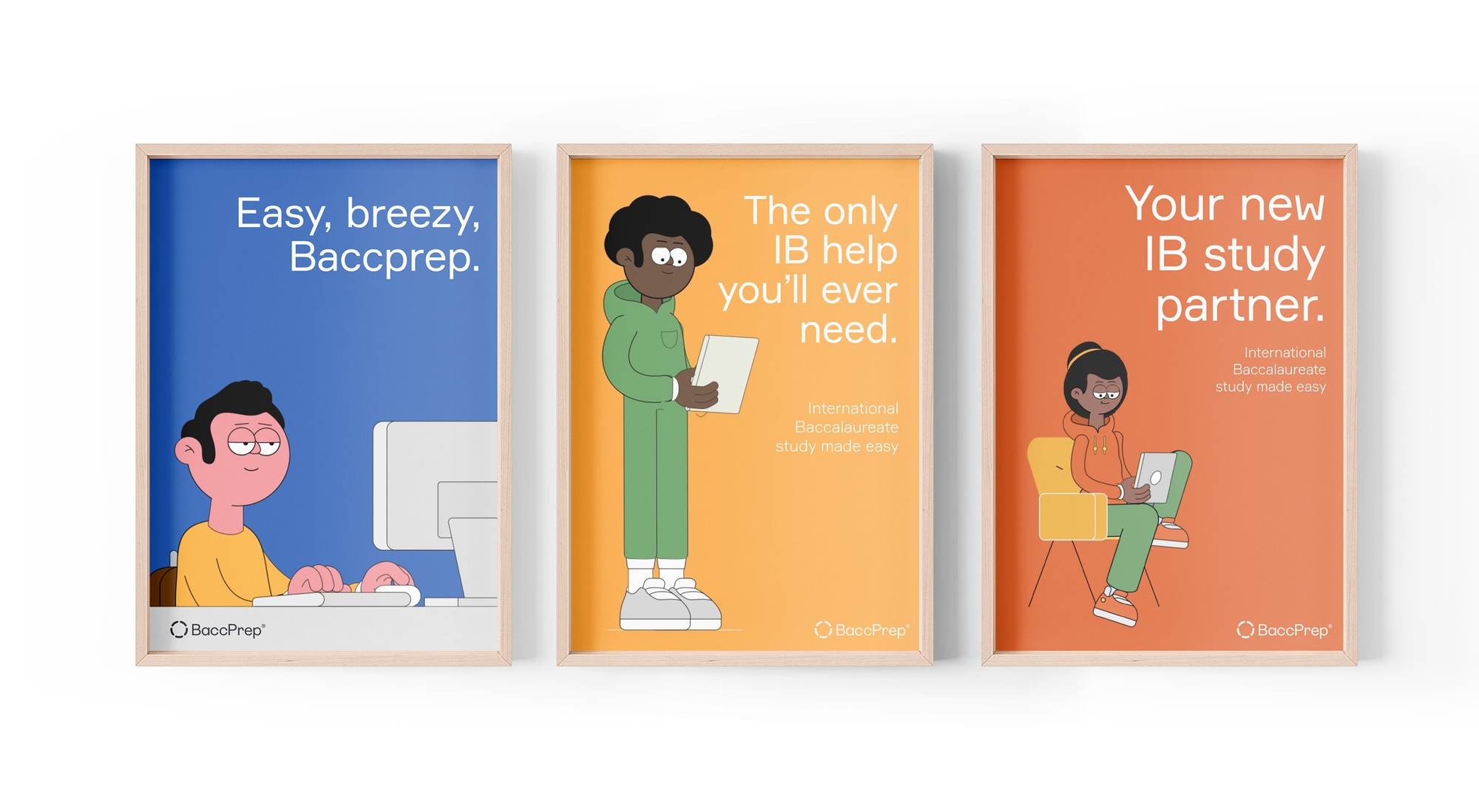 Baccprep Branding - IB Education Three Framed Posters Carton Characters and Logos | Atollon - a design company