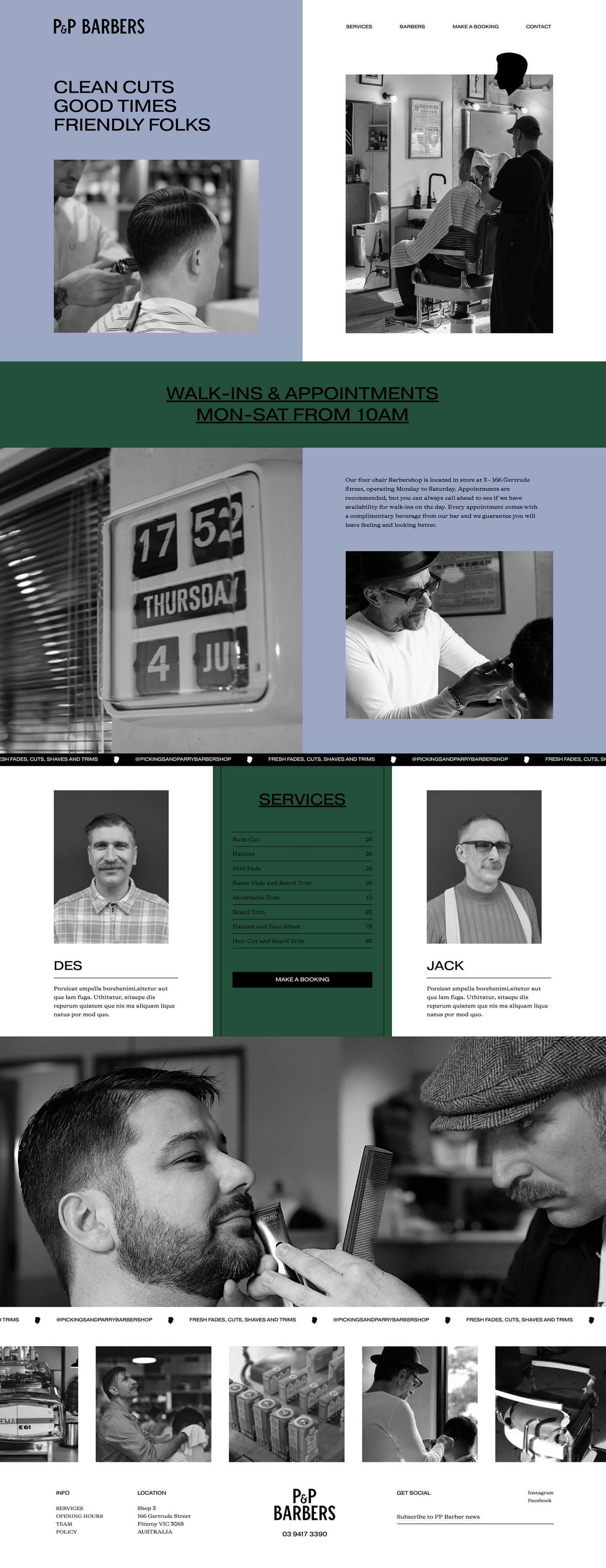 PP Barbers - Brand & Website - UX Desktop Mockup | Atollon - a design company