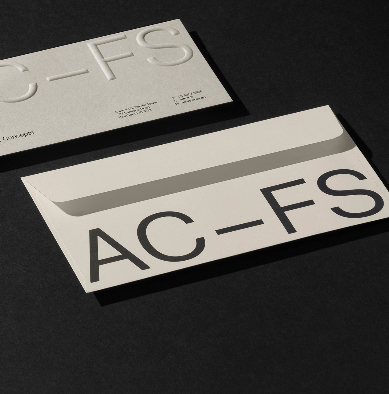 Associated Concepts stationery featuring envelopes and with compliments slip